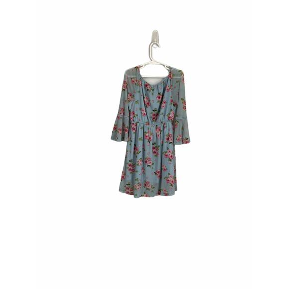 Ransom Girl Blue Floral Bell Sleeve Dress 7 - Picture 2 of 3
